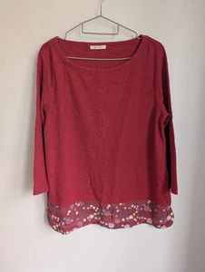 White Stuff Red Floral Hem Long Sleeve T-shirt Size 14 (T22) - Foto 1 di 7