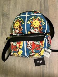 Moschino Sun Smiley Resort Summer Print Blue Backpack New With Tags - Picture 1 of 7