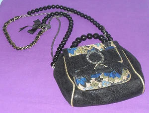 River Island Black Gold Patent Snakeskin ? Handbag Across Body Shoulder Bag VGC - Picture 1 of 1