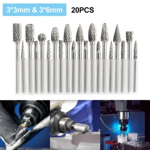 20PC 1/8" Tungsten Carbide Rotary Drill Bits Burr Die Grinder Shank Carving Set - Picture 1 of 13
