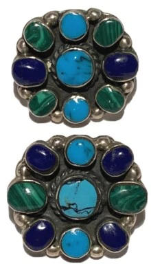 PENDIENTES GRUESOS VINTAGE DE PIEDRA SEMIPRECIOSA DE PLATA ESTERLINA ARTESANAL DE ESTUDIO 24G Foto 1 de 4