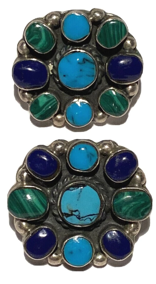 PENDIENTES GRUESOS VINTAGE DE PIEDRA SEMIPRECIOSA DE PLATA ESTERLINA ARTESANAL DE ESTUDIO 24G Foto 1 de 4