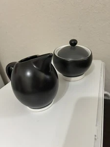 Pfaltzgraff Sphere Black Creamer, Sugar W/ Charcoal Lid - Picture 1 of 6