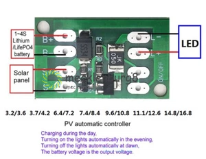 Solar Charge Auto Light Control circuit Switch Lithium Battery Charging Board - Bild 1 von 3