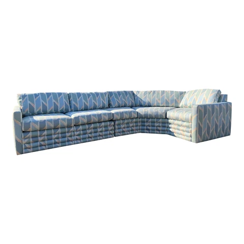 1980s Vintage Charak Blue Fabric Post Modern Milo Baughman Style Sectional Sofa Cover