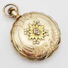 STUNNING 14k Antique Woman’s Pocket Watch Multicolor Gold Case w Diamond “Anna”