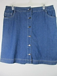 BASIC EDITIONS WOMENS SKIRT XL DENIM STRETCH BUTTON UP EASY WEAR DARK WASH EUC - Picture 1 of 6