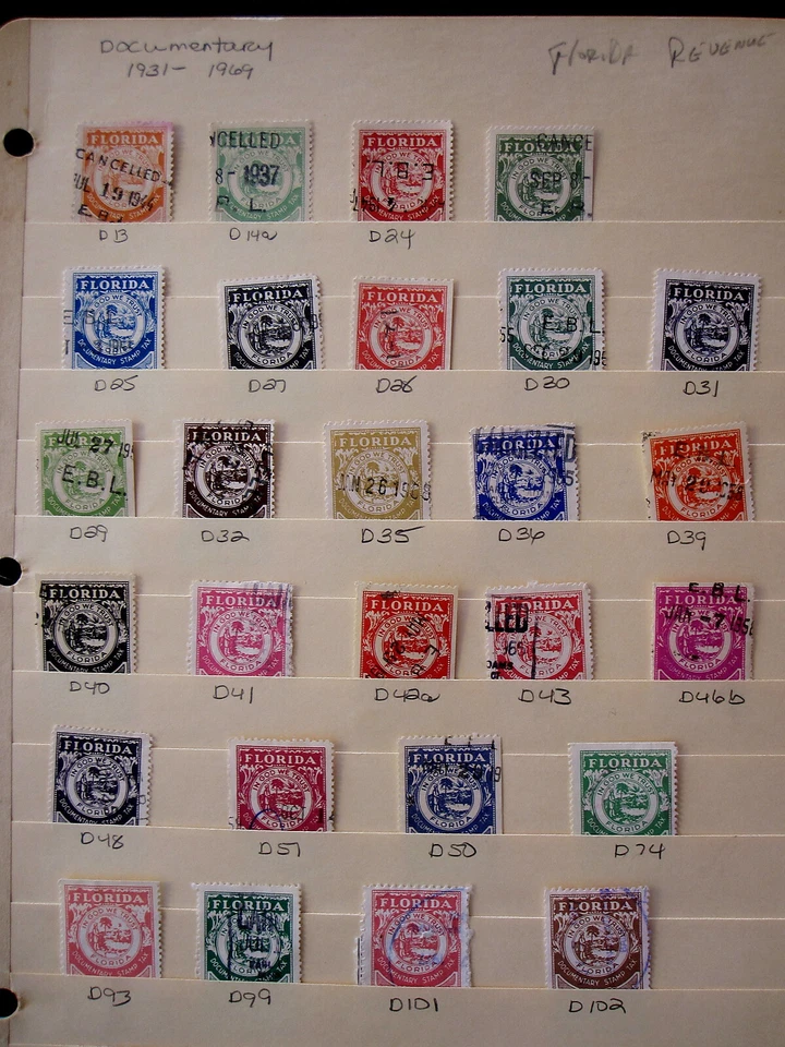 US/FLORIDA - 25+ DOCUMENTARY STAMPS - USED - CAT VAL $298.00 - Image 1 of 1