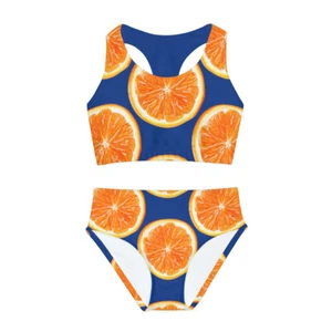 Two Piece Swimsuit set for Girls - Orange Slices Print - Citrus Swimwear - Picture 1 of 21