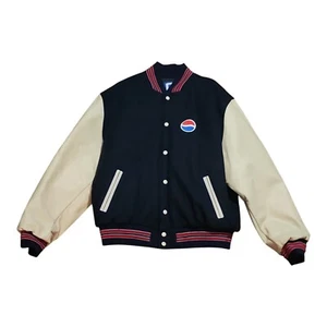 Vintage Rennoc Pepsi Varsity Bomber Jacket Leather & Wool Mens XL Very Nice - Picture 1 of 12