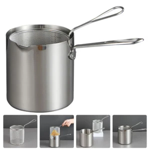 Stainless Steel Fryer Dad Frying Pan with Lid Fine Mesh Deep Basket - Picture 1 of 12