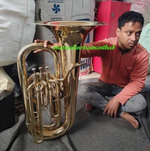 TUBA EB FLAT OF PURE BRASS IN PURE BRASS POLISH+HARD CASE+MOUTHPC+FREE SHIPPING - Picture 1 of 24