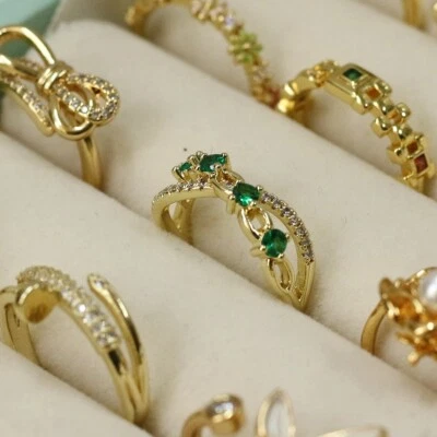 Smaragd Quarz Ring der Unendlichkeit Designer 18k Vergoldet Messing Valentinstag - Bild 1 von 4