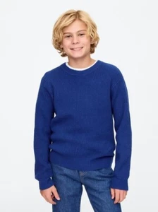 New Gap Kids Boys Sodalite Blue Ribbed Sweater 10 Long Sleeve Crew Neck Cotton - Picture 1 of 6