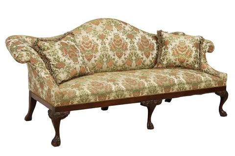 Sofa, George II Style, Mahogany, Camelback, Floral Pattern, Vintage / Antique!! Cover