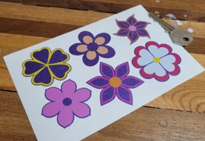 Flowers Glitter Car Stickers Set of 6 - Laptop Drinks Bottle Lunchbox 60s Pretty - Picture 1 of 2