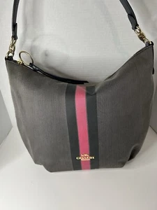 Coach Skylar Hobo With Varsity Stripe Electric Pink/black/gold - Picture 1 of 11