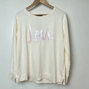 JANE AND DELANCEY Top Women Sz M Crew Neck Long Sleeve Sequined Word "love" New - Picture 1 of 9