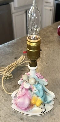 Antique German Porcelain Dresden? Lamp French Courting Couple Figure Art Couch - Image 1 of 4