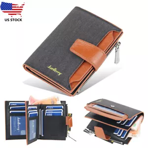 Bifold Canvas Man's Wallet Credit Card Holder ID Card Wallet with Zipper Buckle - Picture 1 of 13