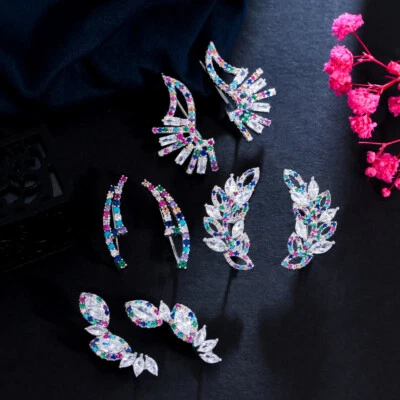 Fashion Brand CZ Women Ear Cuff Climbing Feather Angle Wing Hook Stud Earrings - image 1 of 4