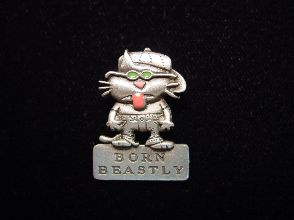 "JJ" Jonette Jewelry Silver Pewter 'Born Beastly' Cat Tack Pin by J. Benton - Image 1 of 1