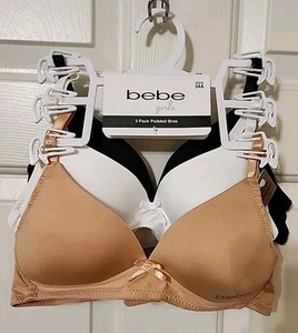 bebe girls 3 Pack Padded Bras Sz 34A black/white/ nude - Picture 1 of 8