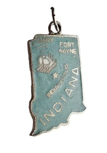iNDIANA STATE METAL BLUE ENAMEL CHARM PENDANT VINTAGE SOUVENIR JEWELRY neocurio - Picture 1 of 4