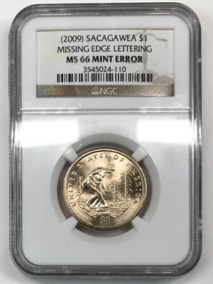 (2009) Dólar Sacagawea NGC MS-66 *Letras de borde faltantes error como nuevo* Foto 1 de 4