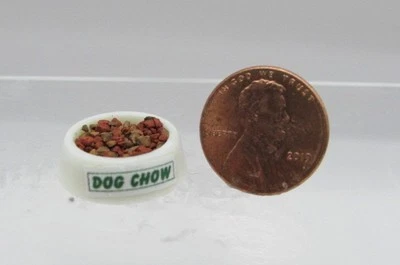 HUDSON RIVER Dollhouse Miniature Plastic White Dog Food Bowl Filled HR57185