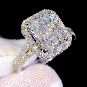 3.60 TCW Radiant Cut Moissanite Halo Engagement Ring 14K White Gold - Picture 1 of 10