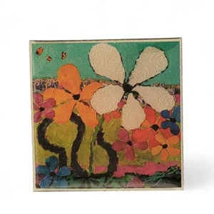 Bunte Blume Kunst Ansteck Hut Pin Quadrat Blumendesign Retro Stil Lebendig Vintage - Bild 1 von 4
