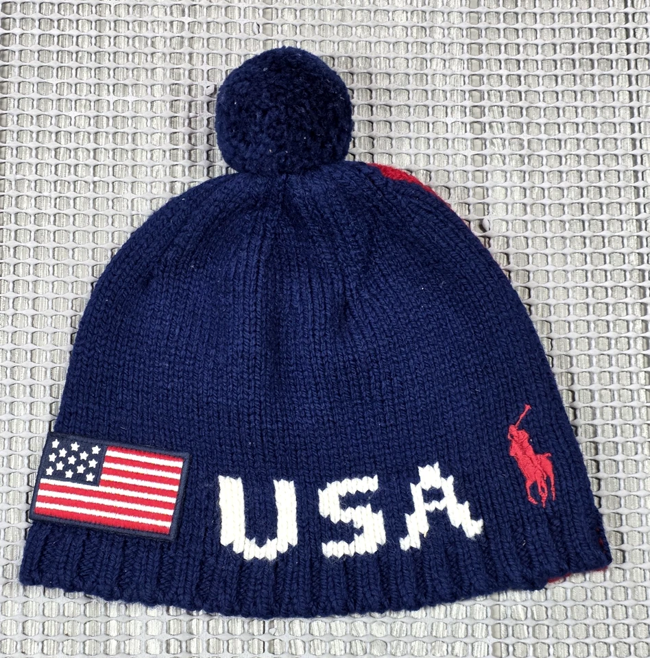 Polo Ralph Lauren Team EE. UU. Lana Pom Gorro Sombrero S Azul Rojo Hecho en EE. UU. Olímpico Foto 1 de 4