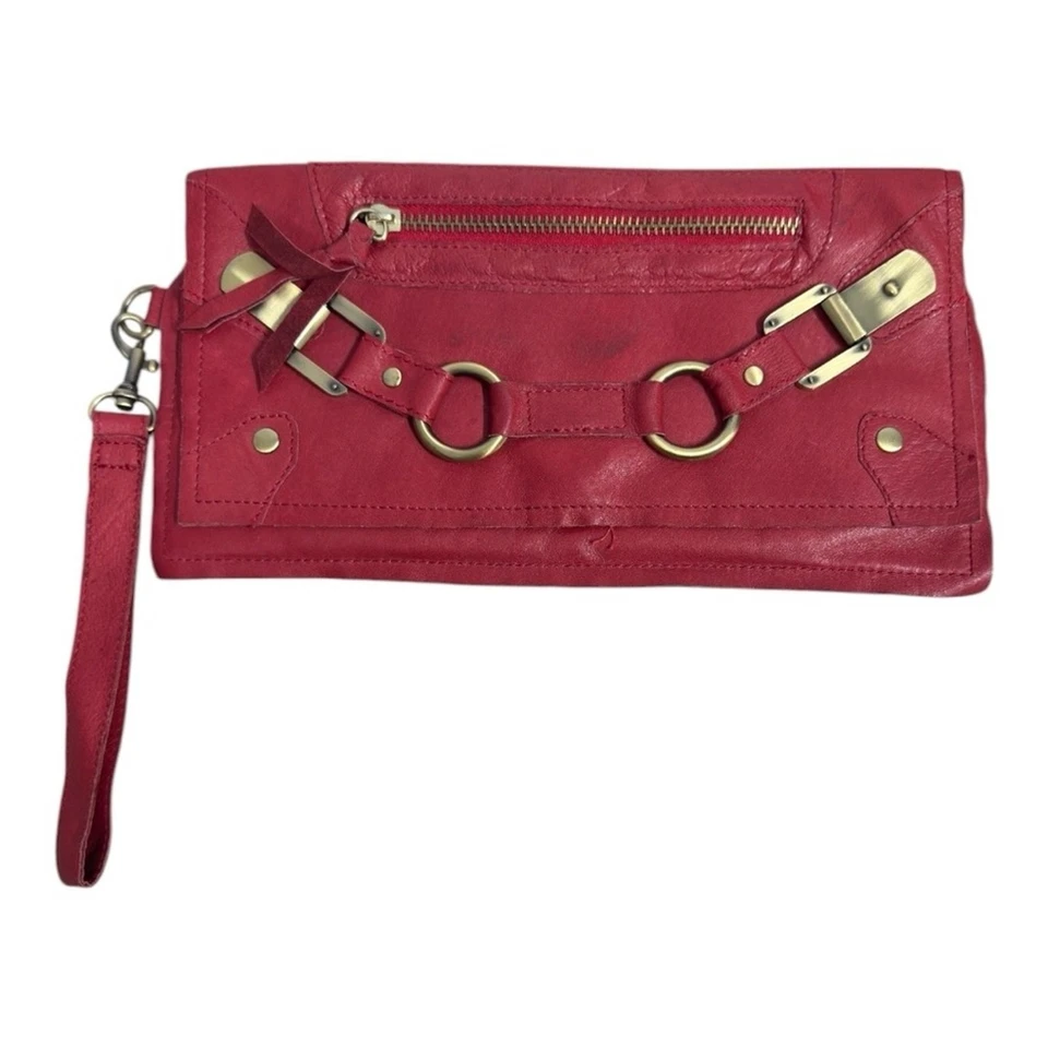 Bolso sin asas Nine West de cuero rojo con herrajes de latón cartera vintage Foto 1 de 4