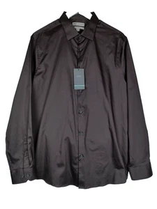 NEW M&S Mens Long Sleeve Shirt XL Dark Brown 44-46" Chest 100% Cotton Tagged £25 - Picture 1 of 8