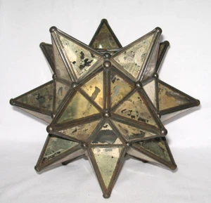Vintage Moravian Star Candle Holder ~ Large 9” ~ Painted Glass w/Aged Patina - Picture 1 of 11