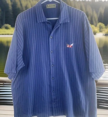 Descente XL Short Slv. Shirt Navy Casual Wear Secession Golf Club American Flags - Image 1 of 4