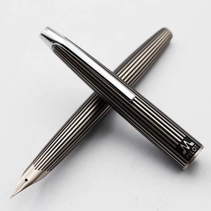 [Excellent++] PILOT MYU Stripe Fountain Pen Silver Black F nib vintage 1970s - Picture 1 of 22