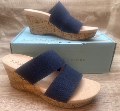 Sandalias de cuña LifeStride Divine azul marino de corcho zapatos nuevos en caja - talla 6M Foto 1 de 4