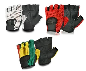 CYCLING GLOVES CROCHET LEATHER CYCLE BICYCLE TRAINING RACING GYM SPORTS FITNESS - Picture 1 of 7