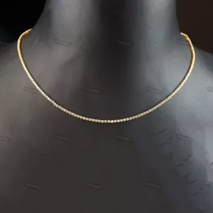 2.07CT Earth-mined Genuine Diamond Tennis Necklace 14K Yellow Gold 15" Inch - Picture 1 of 5