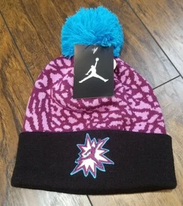 Nike Jumpman Air Jordan Knit Pom Beanie, Cement Print Fuchsia/Purple Youth 8/20 - Picture 1 of 3