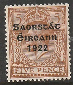 IRELAND, Scott #51: 5d, Mint, 1922-23 Thom Overprint in Blue-Black - Picture 1 of 1
