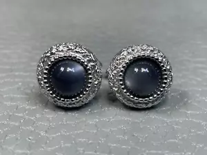 Vintage Greyish Blue Lucite Ball White Gold Plated Cuff Links - Picture 1 of 2