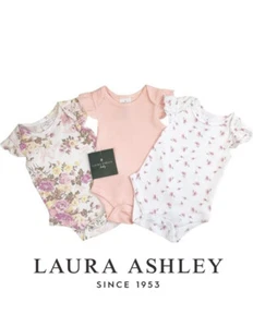 LAURA ASHLEY 3 Pack Baby Girls Short Sleeve Bodysuit Babygrow Vest Floral Cotton - Picture 1 of 4