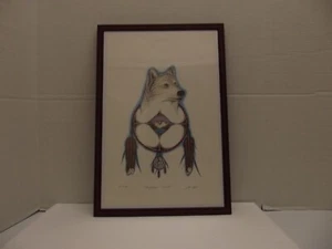 LIMITED EDITION FRAMED NUMBERED SIGNED NATIVE AMERICAN ART PRINT "Medicine Wolf" - Picture 1 of 6