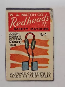 W.A. MATCH Co. Redheads Matchbox Label Inventors & Inventions #4 (ML58) - Bild 1 von 3