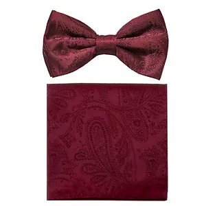 Nueva pajarita formal de poliéster preatada para hombre_hankie paisley boda borgoña - Imagen 1 de 3