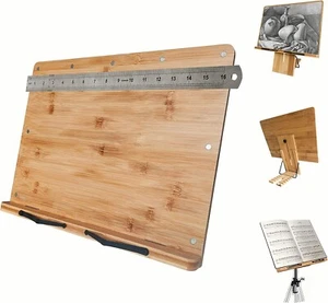 X-Large 16" x 12" Bamboo Laptop/Book/Music Stand Tray Height Adjustable Foldable - Picture 1 of 9