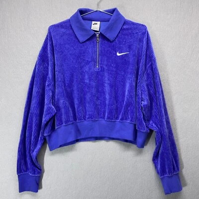 Nike Sudadera Mujer Grande Púrpura Terciopelo Recortado Acanalado Cuarto Cremallera Ropa de Calle Foto 1 de 4